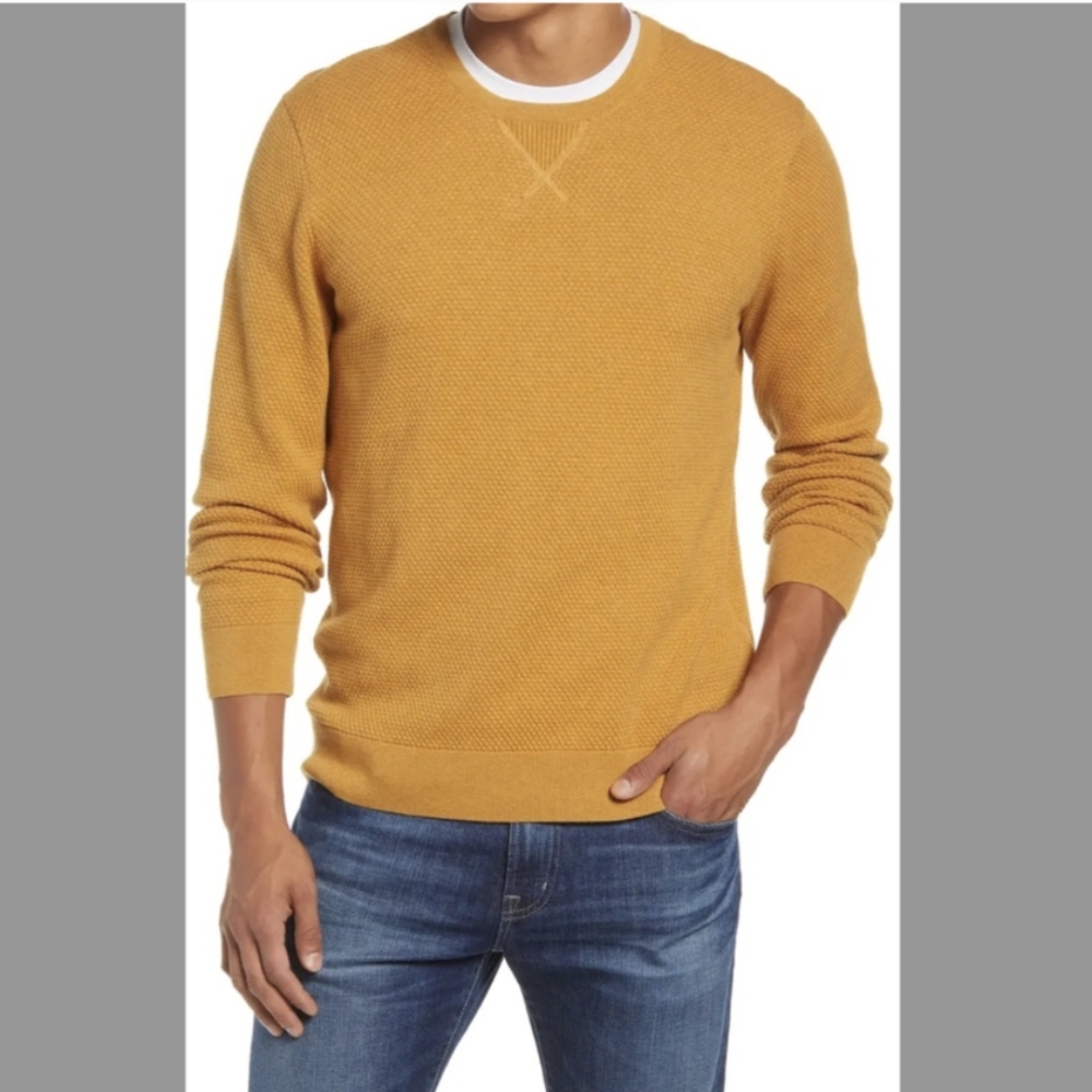 BRAX Men's Rick Hi-Flex Honeycomb Weave Crewneck Sweater Medium Gold